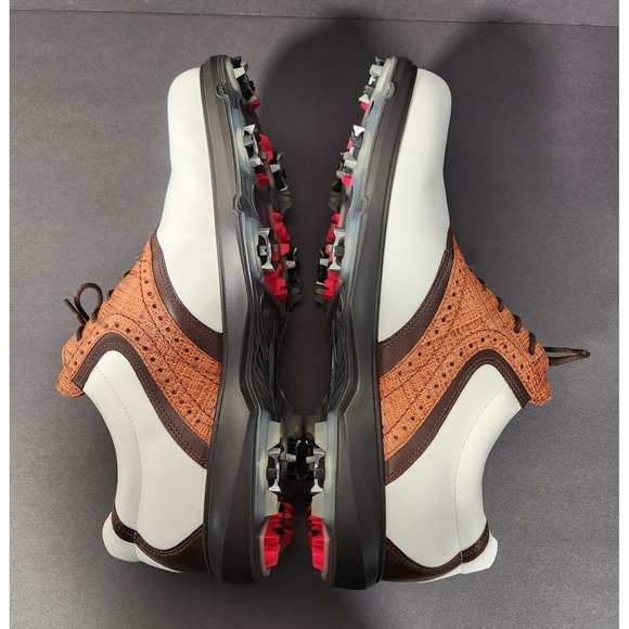 ECCO Golf Shoes Mens 11-11.5 White Brown Gore-Tex Leather Spiked Cleats Wingtip main image 10